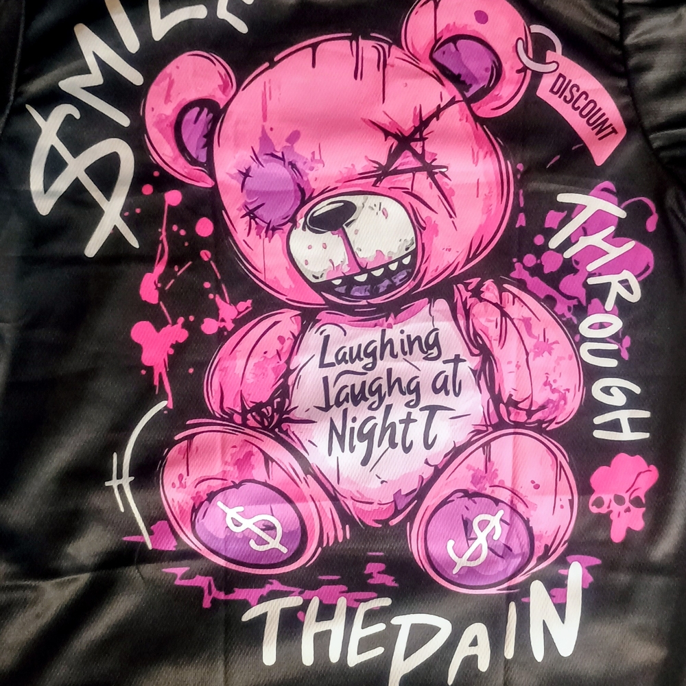 Pink Graphic Teddy Bear Jersey Tee-Shirt Brand New Vibrant Colors. No Fade.